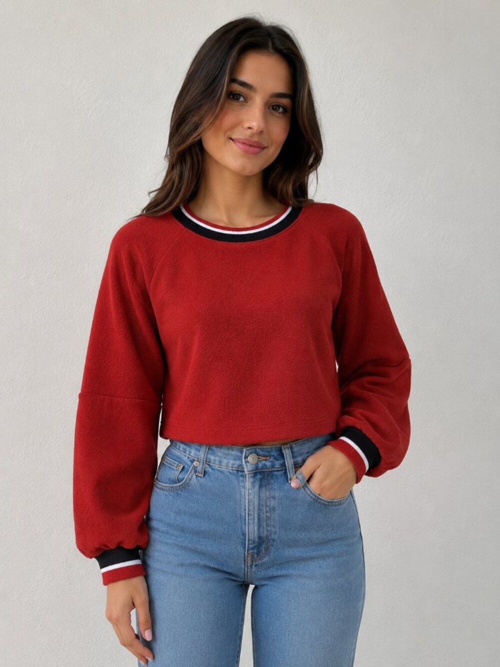 Good Luck Gem Rust Textured Raglan Sweatshirt NWT Size M
